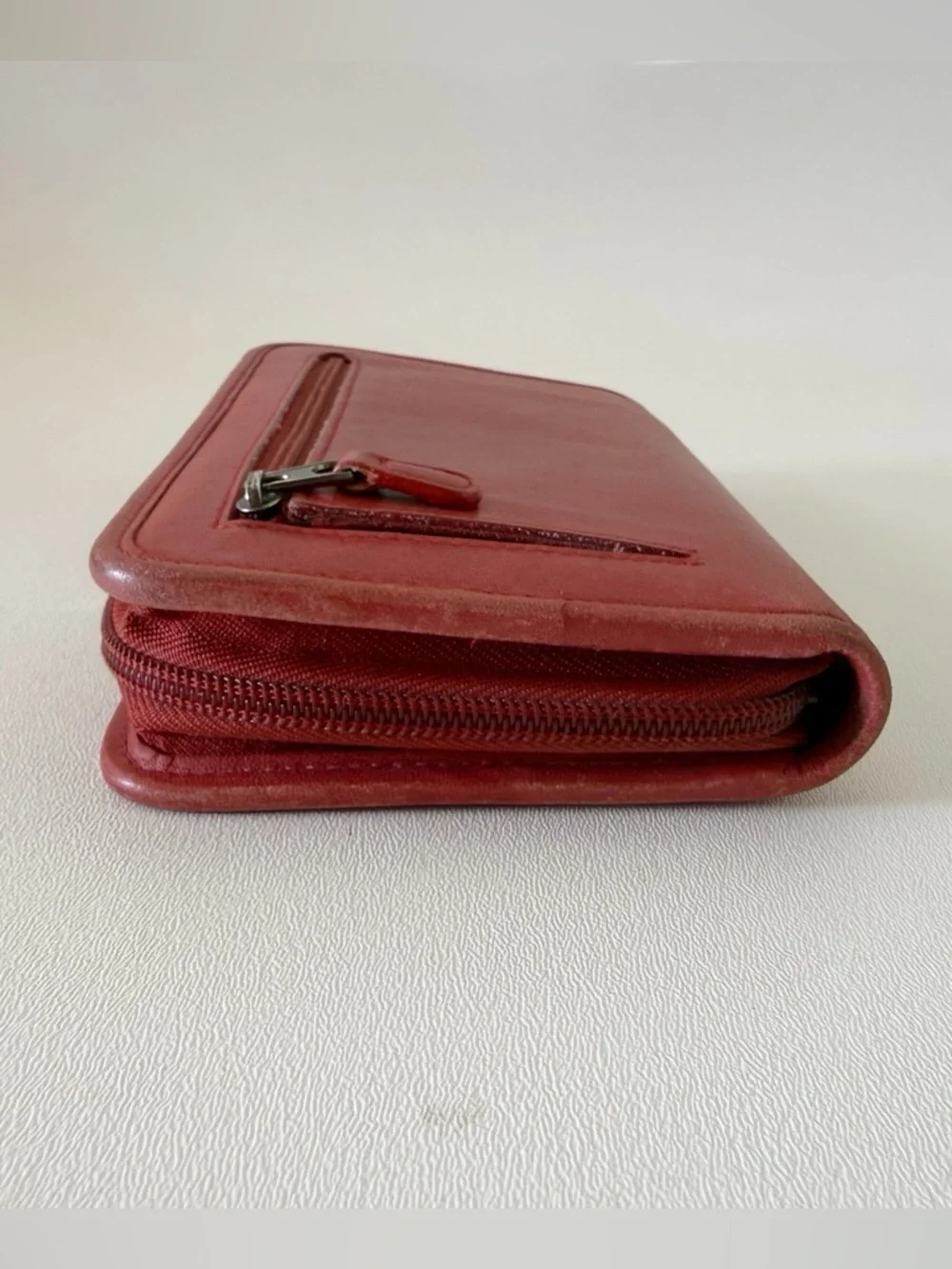 Coach Leather Zip Around Wallet Organizer Vintage Red